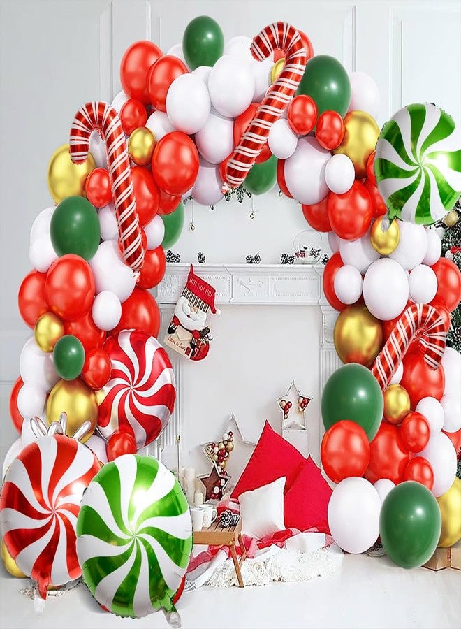 QIHOMPIB Red Green White Christmas Balloon Garland Arch Kit, Gingerbread Holiday Balloon Arch Kit Xmas Christmas Decorations Balloons Holiday Party Garland Balloons Background Candy Cane Balloon Arch Sets - Image 3